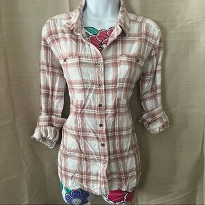 PacSun Mauve Pink White Plaid Flannel Button Down Shirt